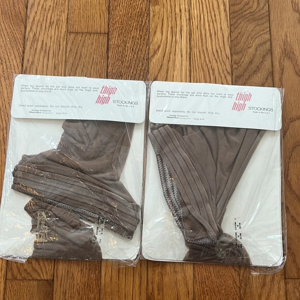 Vintage Deadstock‎ Thigh High Stockings Taupe OS 8.5-11 Thi-Hi 1960s Nylon USA